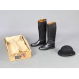 Harry Hall, a black hunting bowler hat "The Triple Crown" together with a pair of black leather