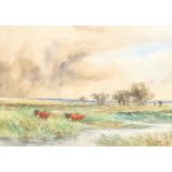 Charles Pigott (1863-1949), watercolour signed, cattle beside a river 25cm x 35cm