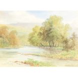 Charles Pigott (1863-1949), watercolour signed, lake view with distant hills 25cm x 35cm