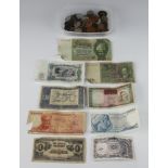 Minor continental bank notes and coins