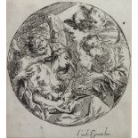 After Carlo Cignani (1628-1719), etching, "Magdalene in Penitence" circular study, 13cm x 11cm,