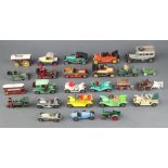 A collection of Lesney model cars, all play worn