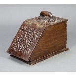 A Victorian carved oak coal box with hinged lid complete with zinc liner 28cm h x 51cm w x 25cm d