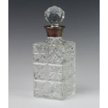 A silver mounted square spirit decanter and stopper Sheffield 1979, 25cm