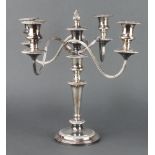 A silver plated 5 light candelabrum on tapered stem 35cm
