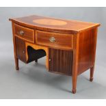 A Georgian style inlaid mahogany bow front sideboard, the top with inlaid oval panel, fitted 2