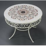 An Indian circular inlaid marble occasional table, the top inlaid specimen marble raised on a