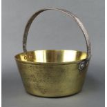 A polished brass preserving pan with polished steel handle 14cm x 32cm