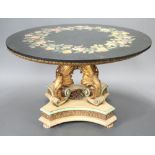 G. Cavatorta, a circular painted marble top dining table decorated roses, raised on a rococo style