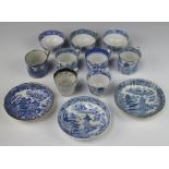 A 19th Century English transfer print tea bowl 9cm, 1 other, 3 saucers together with 7 tea cups