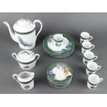 A Limoges Patrick Frey Ferriers pattern coffee set comprising coffee jug, 6 coffee cups and saucers,