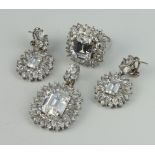 A suite of silver and paste earrings, pendant and ring, gross weight 38 grams