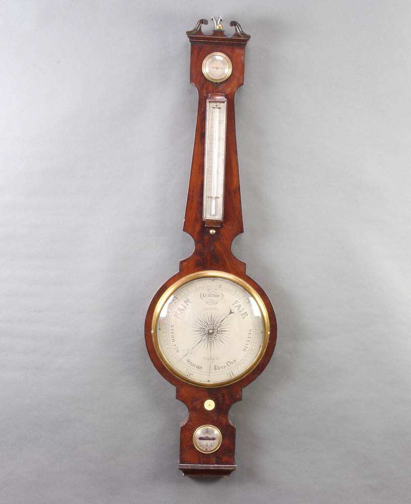 Molton of Norwich, a mercury wheel barometer and thermometer contained in a mahogany case with