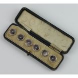 A set of 6 Edwardian silver plated mother of pearl and turquoise studs