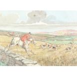 Geoffrey Sparrow (1887-1969), watercolour signed, hunting scene with distant hills 21cm x 29.5cm