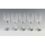 Five unusual Baccarat wine glasses with offset stems 15cm Three chipped