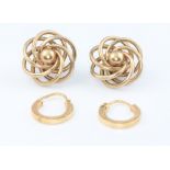 Two pairs of 9ct yellow gold ear studs 6.5 grams