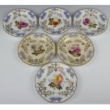 Six Victorian dessert plates decorated with flowers 22cm One is faded and 1 is cracked