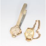 A lady's gilt cased Pulsar wristwatch on a 9ct gold bracelet together with a lady's 9ct octagonal