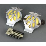 Two AA beehive radiator badges no.s 4E03579 and 6B89568 together with a Polco Products Keep-a-key