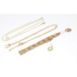A 9ct yellow gold bracelet together with 2 ditto necklaces, 8 grams