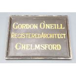 A 1920's wooden painted single sided sign for Gordon O'Neill, Registered Architect 46cm x 51cm