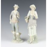 A pair of bisque Lladro figures of a lady and gentleman 28cm