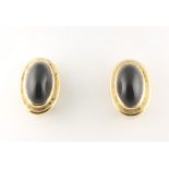 A pair of 18ct yellow gold cabochon cut hard stone earrings 20mm, 14.5 grams