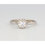 A white metal single stone diamond ring 0.75ct, size P 1/2, 3.8 grams