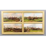 After Henry Alken Junior, oils on board, four horse racing studies, framed as one, unsigned, 12cm