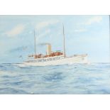 F A French, watercolour study of a steam cruiser, signed 53cm x 70cm