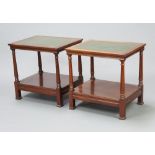 A pair of Georgian style rectangular mahogany 2 tier lamp tables with inset green writing