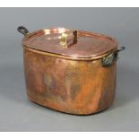 A 19th Century military oval copper cooking pot, the iron twin handles marked with crows foot 28cm h