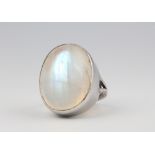 A 9ct white gold moonstone dress ring, size L, 9.8 grams