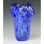 A blue glass handkerchief vase 31cm