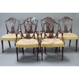 A set of 6 Edwardian inlaid mahogany Hepplewhite style dining chairs, the seats upholstered in