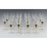 A set of six Murano wines with gilt stems, 21cm h, nine smaller ditto, 20cm h, and another, 20cm h