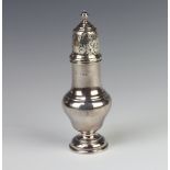 A silver Queen Anne style baluster sugar shaker Birmingham 1928, 17cm, 114 grams