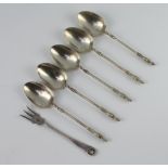 Five Victorian silver apostle teaspoons Sheffield 1870 and a fork 88 grams