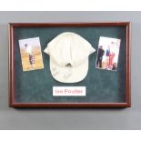 Autograph Ian Poulter, a signed baseball cap with 2 photos framed, 35cm x 53cm