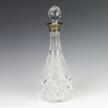 A mallet shaped decanter with silver collar, London 1970 36cm