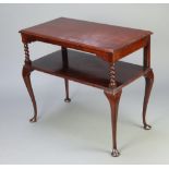 An Edwardian, Georgian style rectangular 2 tier serving table, raised on cabriole supports 82cm h