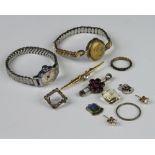 A garnet bar brooch and minor costume jewellery