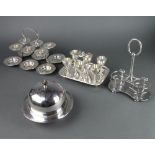 A silver plated muffin dish and cover and minor plated wares