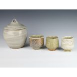 A Studio Pottery baluster pot and cover by Phil Rogers 22cm, 2 ditto vases both 9cm, ditto bowl 9cm