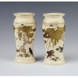 A pair of Meiji period Japanese ivory and shibayama baluster vases decorated with birds and