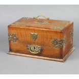 A Victorian mahogany and brass banded cigar box with sliding top and drawer marked RD225578 16cm h x