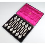 A cased set of 12 Victorian silver Queens Pattern teaspoons Glasgow 1865, 224 grams