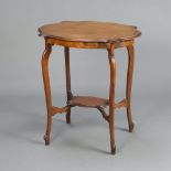 An Edwardian shaped mahogany 2 tier occasional table, raised on cabriole supports 72cm h x 66cm w