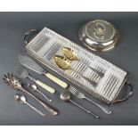 A pair of silver plated fish servers and minor plated wares